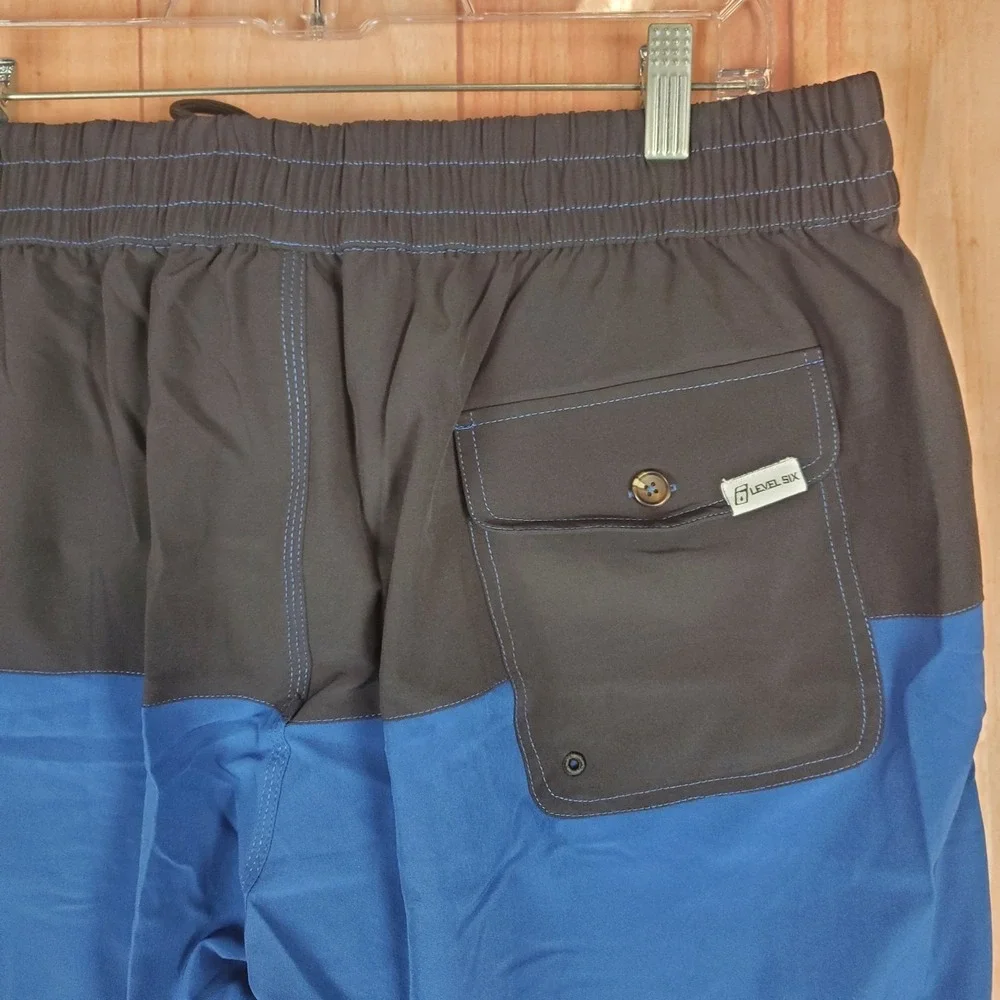 Level Six Cmb Slanted Board Shorts Men 36 Blue Black Logo Stretch Woven Swimwear